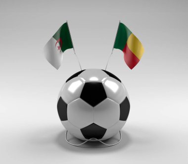Cezayir - Benin Futbol Bayrakları, Beyaz Arkaplan - 3D Render