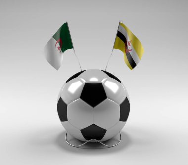 Cezayir - Brunei Futbol Bayrakları, Beyaz Arkaplan - 3D Render