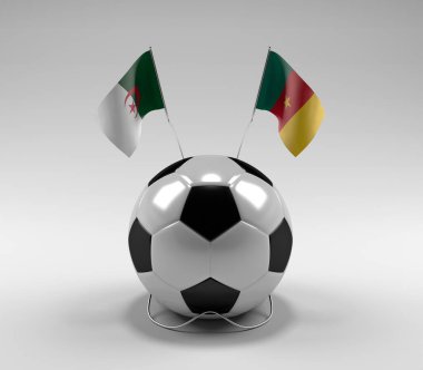 Cezayir - Kamerun Futbol Bayrakları, Beyaz Arkaplan - 3D Render