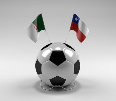 Cezayir - Şili Futbol Bayrakları, Beyaz Arkaplan - 3D Render