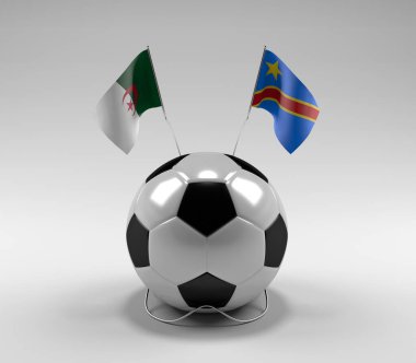 Cezayir - Kongo Demokratik Cumhuriyeti Futbol Bayrakları, Beyaz Arkaplan - 3D Render