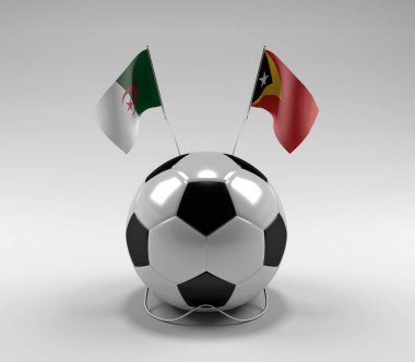 Cezayir - Doğu Timor Futbol Bayrakları, Beyaz Arkaplan - 3D Render