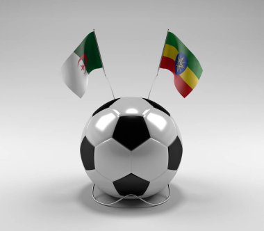 Cezayir - Etiyopya Futbol Bayrakları, Beyaz Arkaplan - 3D Render