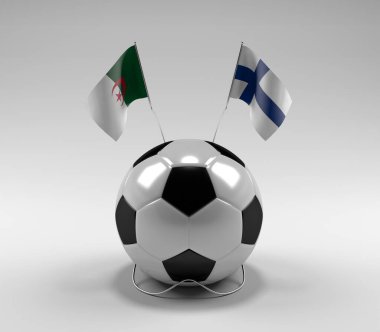 Cezayir - Finlandiya Futbol Bayrakları, Beyaz Arkaplan - 3D Render
