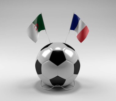 Cezayir - Fransa Futbol Bayrakları, Beyaz Arkaplan - 3D Render