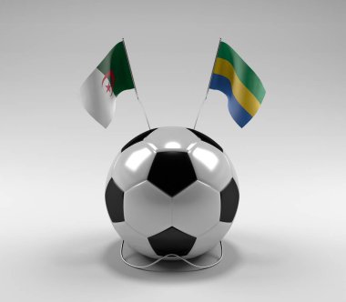 Cezayir - Gabon Futbol Bayrakları, Beyaz Arkaplan - 3D Render