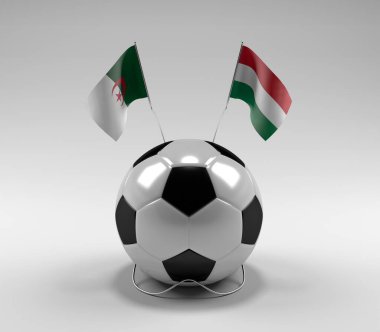 Cezayir - Macaristan Futbol Bayrakları, Beyaz Arkaplan - 3D Render