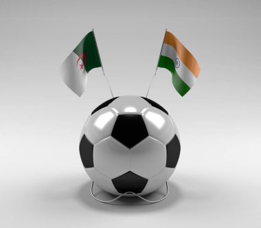 Cezayir - Hindistan Futbol Bayrakları, Beyaz Arkaplan - 3D Render