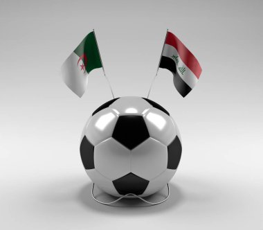 Cezayir - Irak Futbol Bayrakları, Beyaz Arkaplan - 3D Render