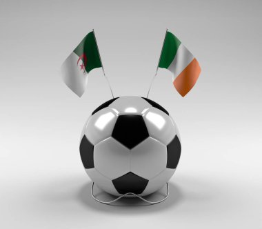 Cezayir - İrlanda Futbol Bayrakları, Beyaz Arkaplan - 3D Render