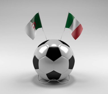Cezayir - İtalya Futbol Bayrakları, Beyaz Arkaplan - 3D Render