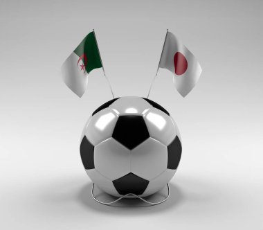Cezayir - Japonya Futbol Bayrakları, Beyaz Arkaplan - 3D Render