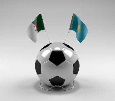 Cezayir - Kazakistan Futbol Bayrakları, Beyaz Arkaplan - 3D Render