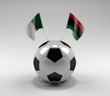 Cezayir - Libya Futbol Bayrakları, Beyaz Arkaplan - 3D Render