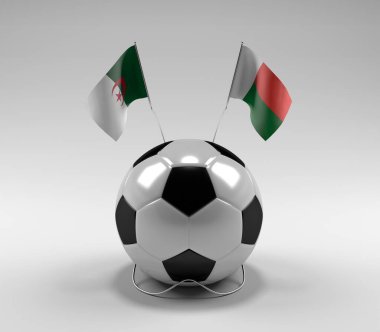 Cezayir - Madagaskar Futbol Bayrakları, Beyaz Arkaplan - 3D Render