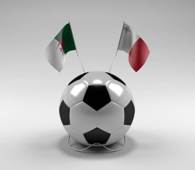 Cezayir - Malta Futbol Bayrakları, Beyaz Arkaplan - 3D Render