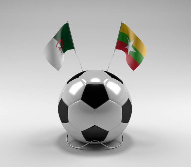 Cezayir - Myanmar Futbol Bayrakları, Beyaz Arkaplan - 3D Render