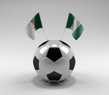 Cezayir - Nijerya Futbol Bayrakları, Beyaz Arkaplan - 3D Render