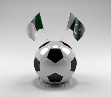 Cezayir - Pakistan Futbol Bayrakları, Beyaz Arkaplan - 3D Render