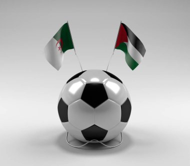 Cezayir - Filistin Futbol Bayrakları, Beyaz Arkaplan - 3D Render