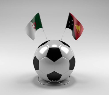 Cezayir - Papua-Yeni-Gine Futbol Bayrakları, Beyaz Arkaplan - 3D Render