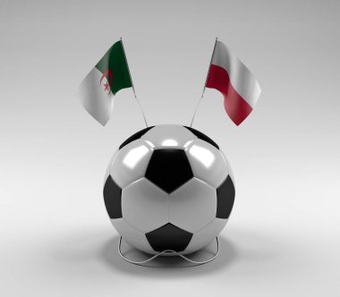 Cezayir - Polonya Futbol Bayrakları, Beyaz Arkaplan - 3D Render