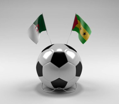 Cezayir - Sao-Tome-Principe Futbol Bayrakları, Beyaz Arkaplan - 3D Render