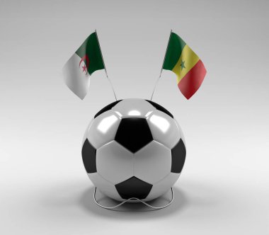 Cezayir - Senegal Futbol Bayrakları, Beyaz Arkaplan - 3D Render