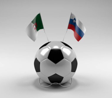 Cezayir - Slovenya Futbol Bayrakları, Beyaz Arkaplan - 3D Render