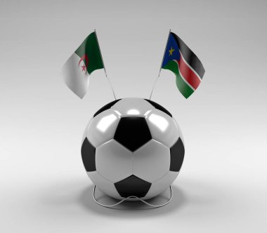 Cezayir - Güney Sudan Futbol Bayrakları, Beyaz Arkaplan - 3D Render