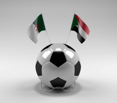 Cezayir - Sudan Futbol Bayrakları, Beyaz Arkaplan - 3D Render
