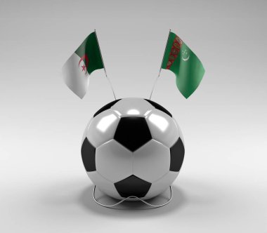 Cezayir - Türkmenistan Futbol Bayrakları, Beyaz Arkaplan - 3D Render