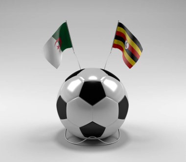 Cezayir - Uganda Futbol Bayrakları, Beyaz Arkaplan - 3D Render