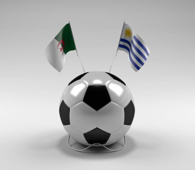Cezayir - Uruguay Futbol Bayrakları, Beyaz Arkaplan - 3D Render