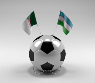 Cezayir - Özbekistan Futbol Bayrakları, Beyaz Arkaplan - 3D Render