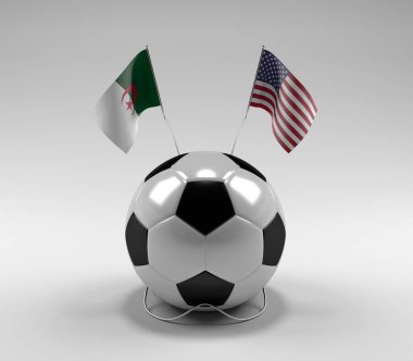 Cezayir - Amerika Birleşik Devletleri Futbol Bayrakları, Beyaz Arkaplan - 3D Render