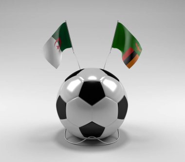 Cezayir - Zambiya Futbol Bayrakları, Beyaz Arkaplan - 3D Render