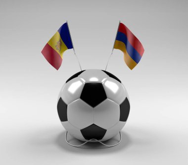 Andorra - Ermenistan Futbol Bayrakları, Beyaz Arkaplan - 3D Render