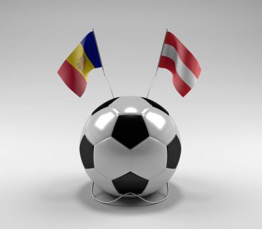 Andorra - Avusturya Futbol Bayrakları, Beyaz Arkaplan - 3D Render