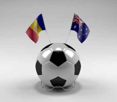 Andorra - Avustralya Futbol Bayrakları, Beyaz Arkaplan - 3D Render
