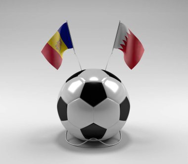 Andorra - Bahreyn Futbol Bayrakları, Beyaz Arkaplan - 3D Render