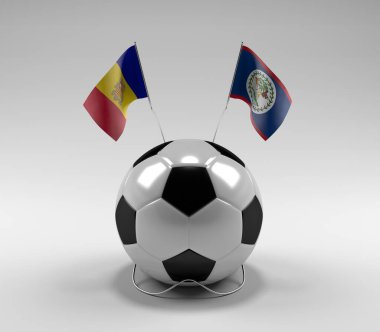 Andorra - Belize Futbol Bayrakları, Beyaz Arkaplan - 3D Render