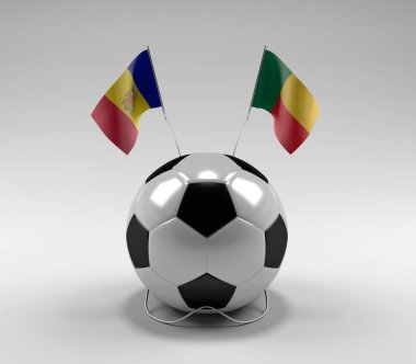 Andorra - Benin Futbol Bayrakları, Beyaz Arkaplan - 3D Render