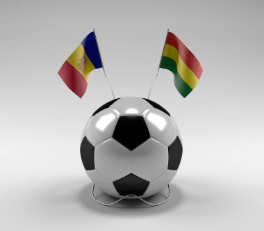 Andorra - Bolivya Futbol Bayrakları, Beyaz Arkaplan - 3D Render