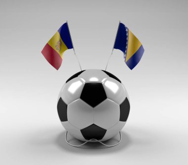 Andorra - Bosna-Hersek Futbol Bayrakları, Beyaz Arkaplan - 3D Render