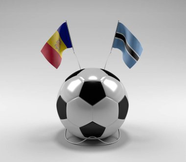 Andorra - Botswana Futbol Bayrakları, Beyaz Arkaplan - 3D Render