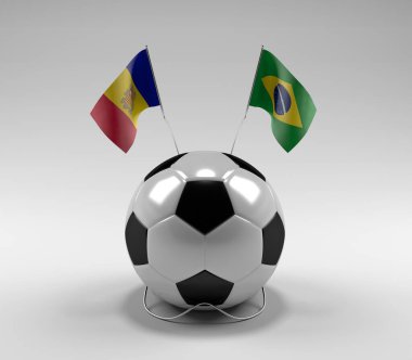 Andorra - Brezilya Futbol Bayrakları, Beyaz Arkaplan - 3D Render