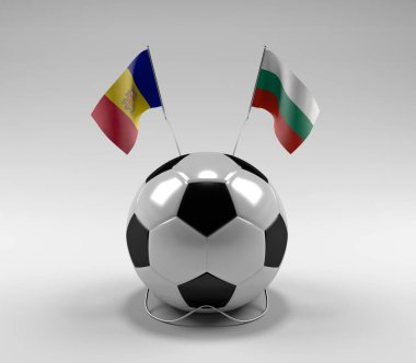 Andorra - Bulgaristan Futbol Bayrakları, Beyaz Arkaplan - 3D Hazırlama