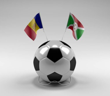 Andorra - Burundi Futbol Bayrakları, Beyaz Arkaplan - 3D Render