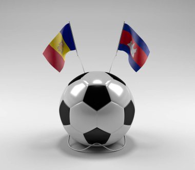 Andorra - Kamboçya Futbol Bayrakları, Beyaz Arkaplan - 3D Render